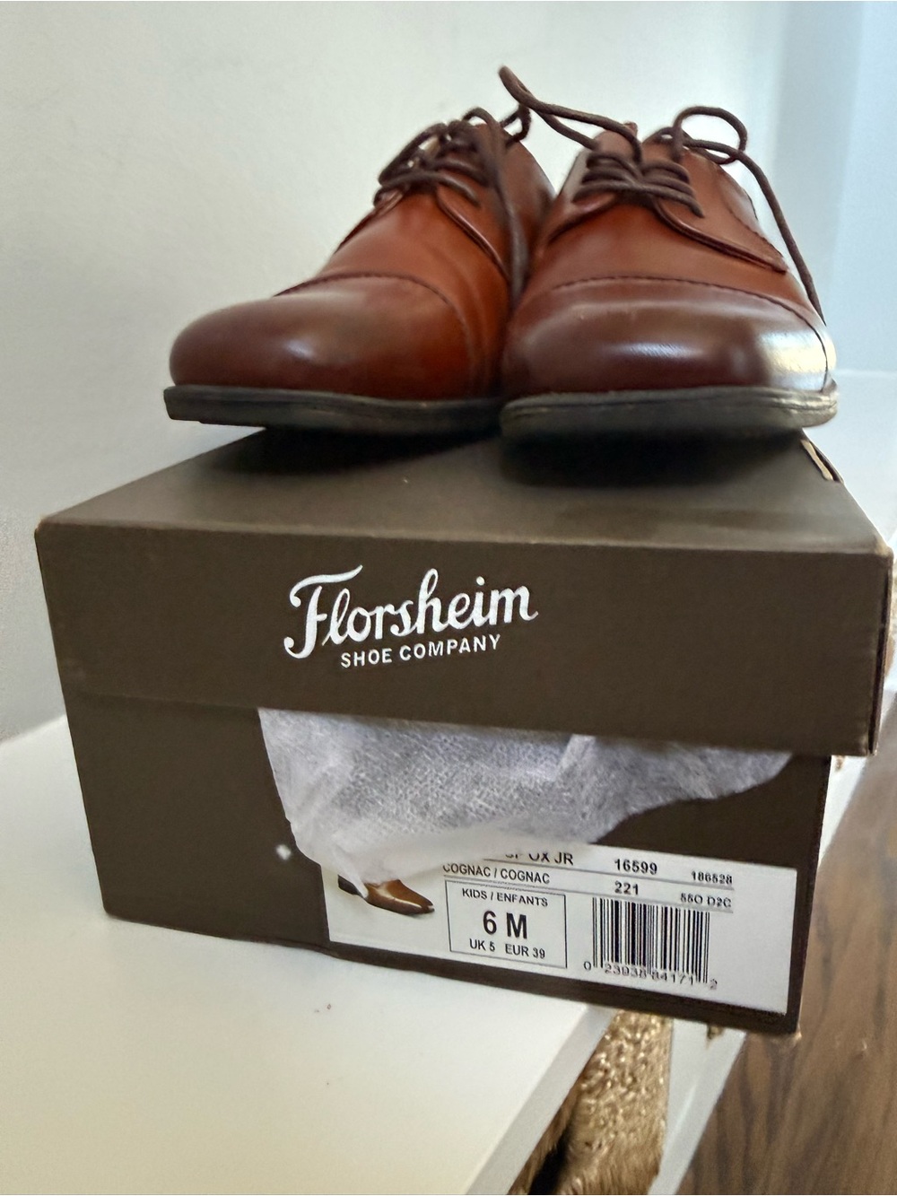 Florsheim big kid dress shoes  Cognac Brown Leather Derby Shoes